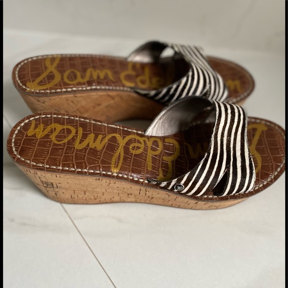 Sam Edelman Reid calf hair zebra print slide wedge sandals 8.5M - Picture 3 of 16